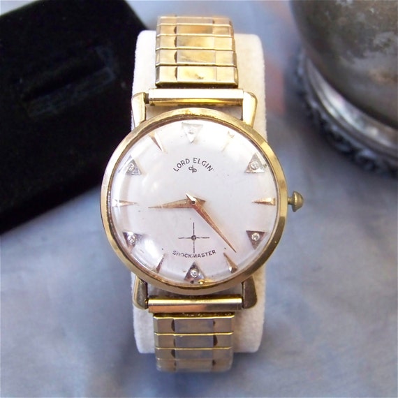 Vintage 14k Solid Gold LORD ELGIN Mens Shockmaster Wrist Watch