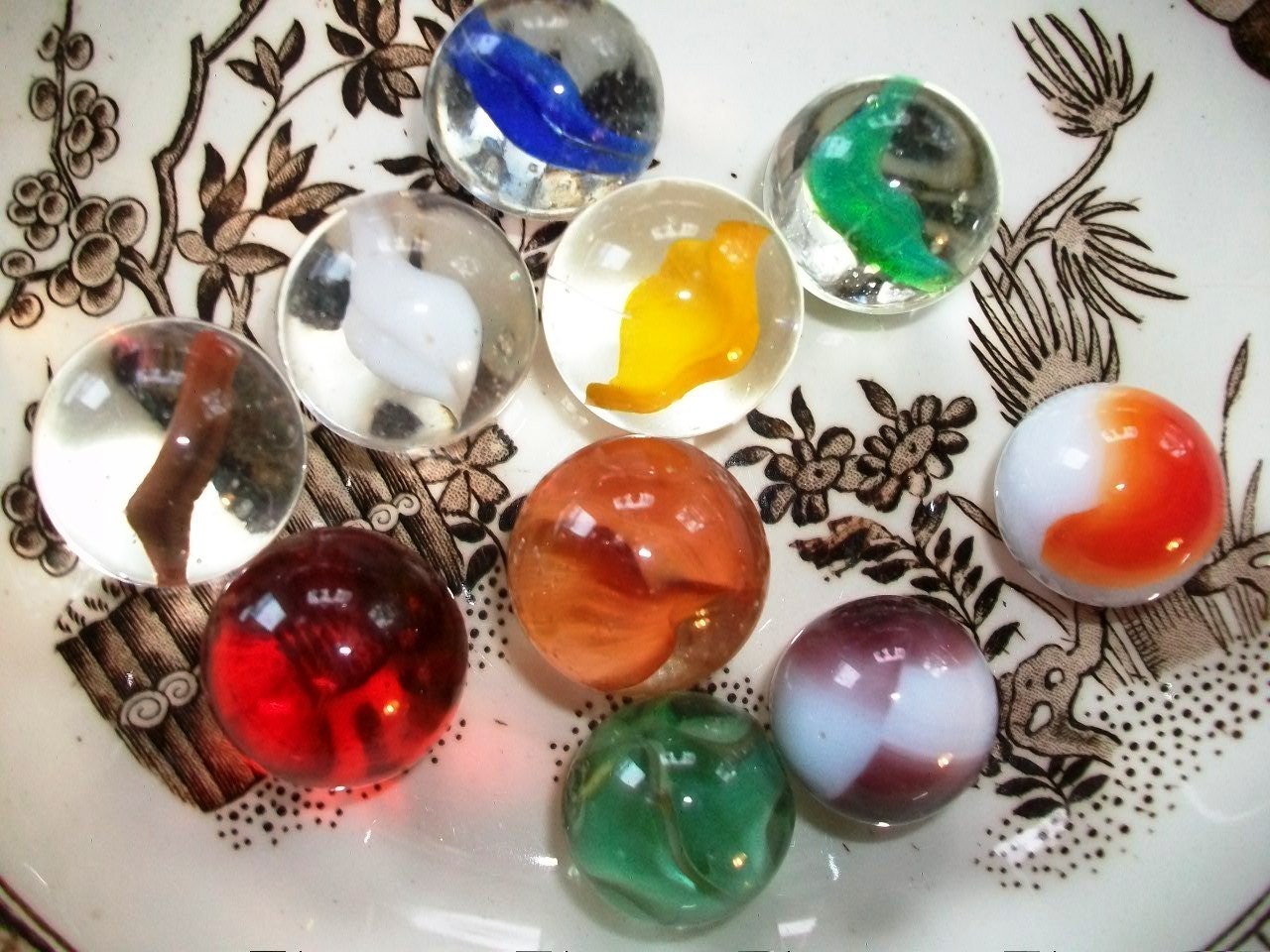 10 Vintage Shooter Marbles Glass Swirl 1 Inch by RedRiverAntiques