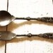 Vintage french TIN Spoon and Fork - two lovers - Medieval motif