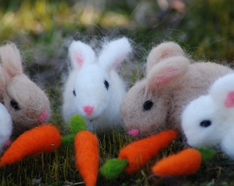 Needle Felted Easter Bunny, Needle Felted Bunny, With 1 Carrot, Easter Bunny, Handmade, Rabbit