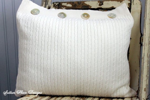 Upcycled Sweater Decorative Pillow Ivory by SuttonPlaceDesigns