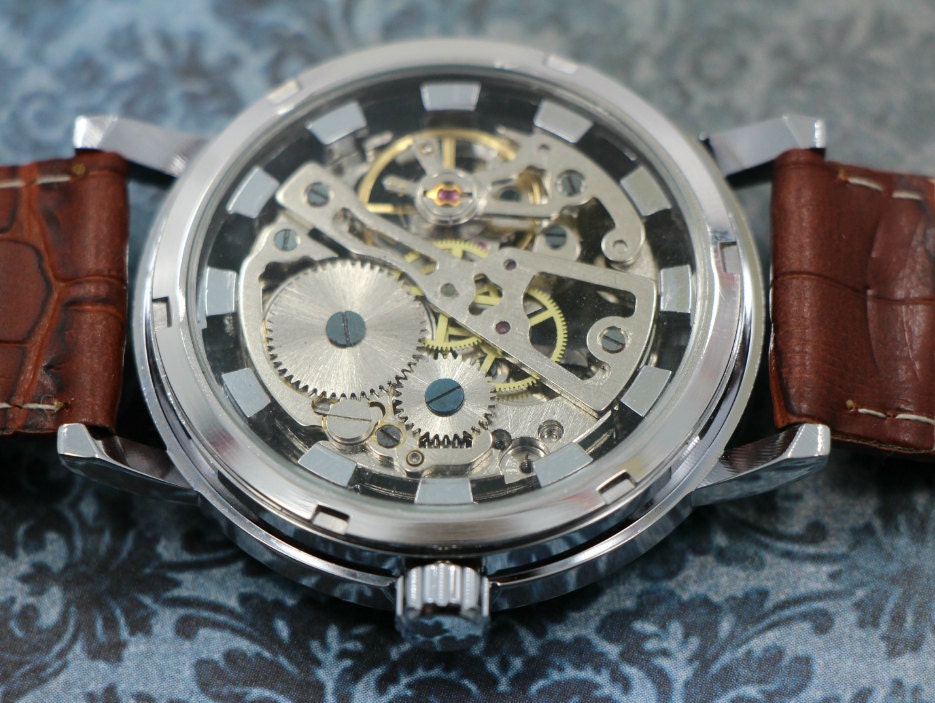 men's watch with gears showing