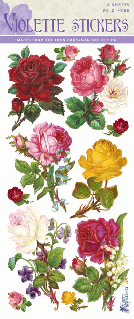Beautiful Multicolor Rose Stickers for Crafting-2 sheets