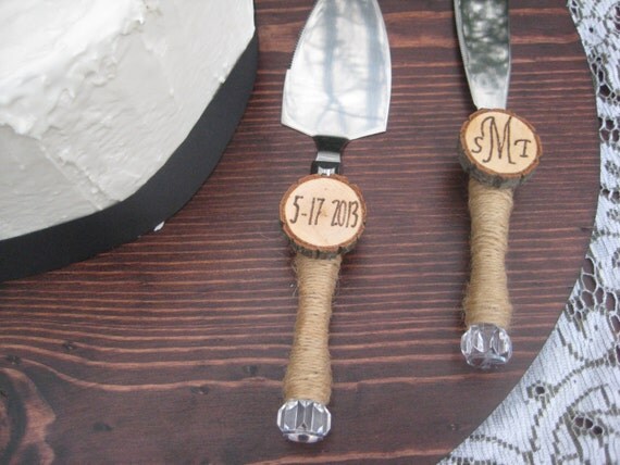 Rustic Wedding Cake Knife And Server Set Personalized Decor Rustic Wedding Cake Knife And Server Set Personalized Decor
