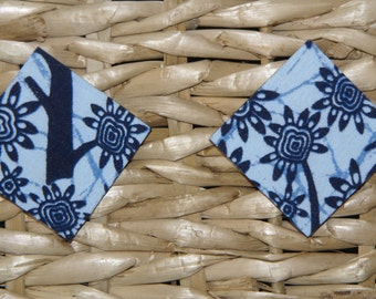 Large Stud Earrings - Fabric Covered Wood Earrings