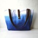 Ombre shoulder bag, vegan tote bag, Hand dyed cotton gabardine fabric in monaco blue color, faux suede handles.