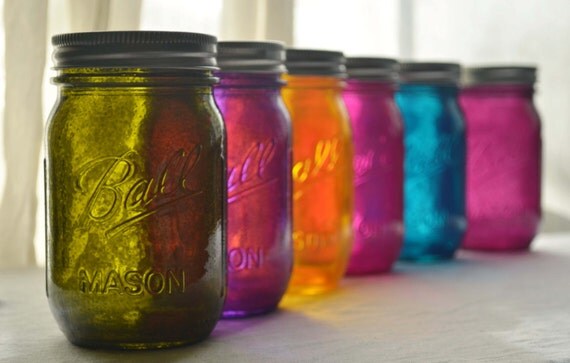 Items similar to Stained Glass Mason Jars - Set of 6 - Choose your ...