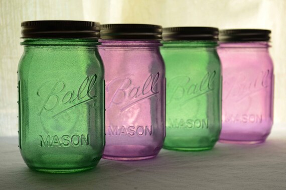 Stained Glass Mason Jars Set Of 4 Mauve & By Willowfairedecor