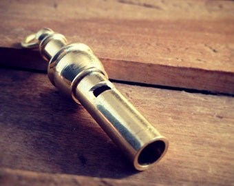 1 - GOLD Brass Whistle Pendant Charm Really WORKS Vintage Style Jewelry Supplies (BA011)