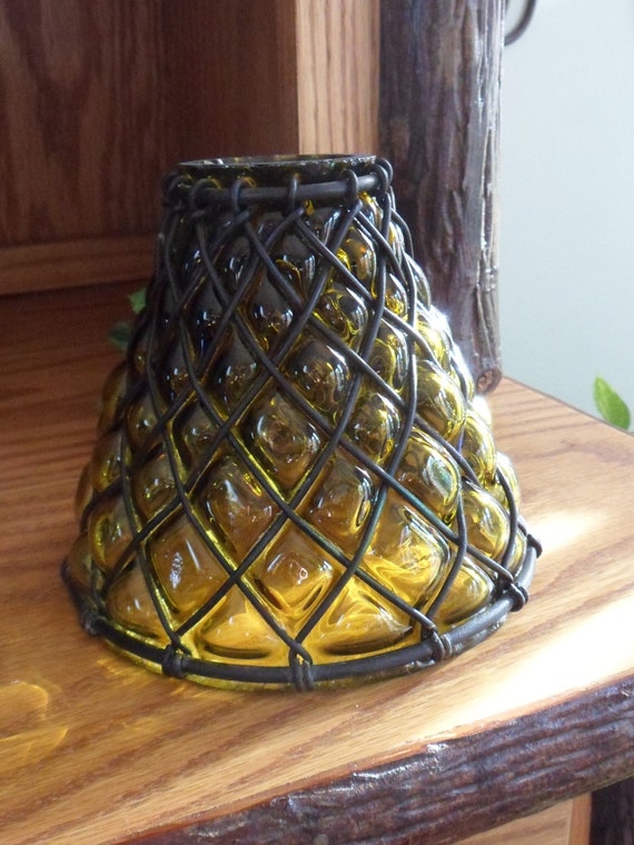 Hand Blown Glass Wrought Iron Lamp Shade Amber by MountainThyme1