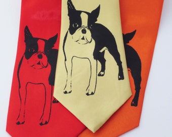 Boston Terrier Dog screen printed Necktie Man's Best Friend