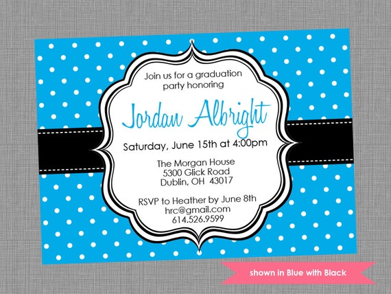 Printable Graduation Party Invitation - Graduation Themed Polka Dot Invite - Colors and Text Customizable Il_570xn