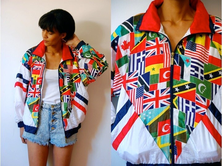Flags Of The World Zip | vtg world flags printed red white blue zip up windbreaker Flags Of The World Zip | vtg world flags printed red white blue zip up windbreaker