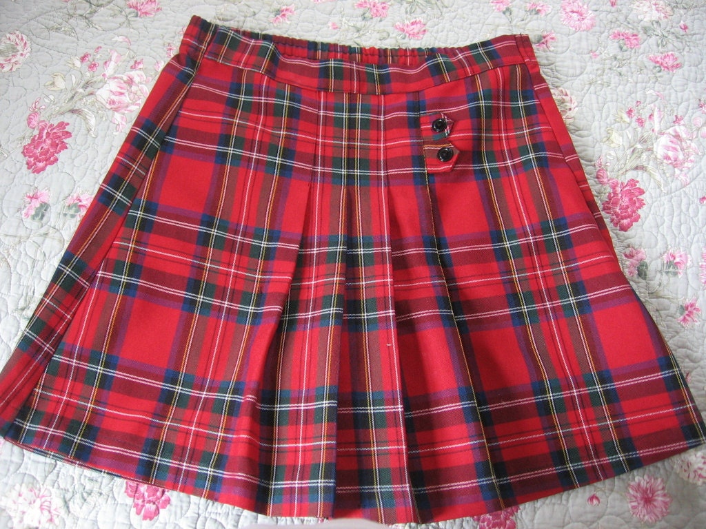 School Uniform Skirt Vintage Red Plaid Skirt Shorts by Emmetswyfe