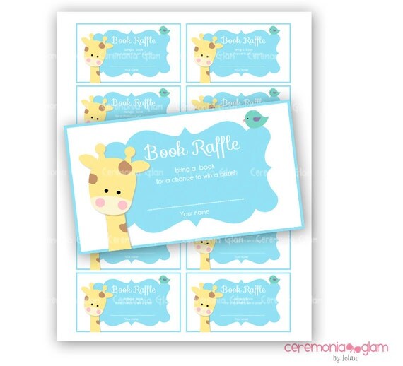 Items similar to Baby Shower book raffle card Printable baby giraffe on