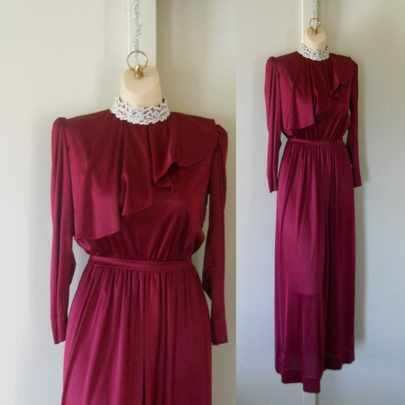 Victorian Dress Maroon Dress Burgundy Dress by ShineBrightVintage