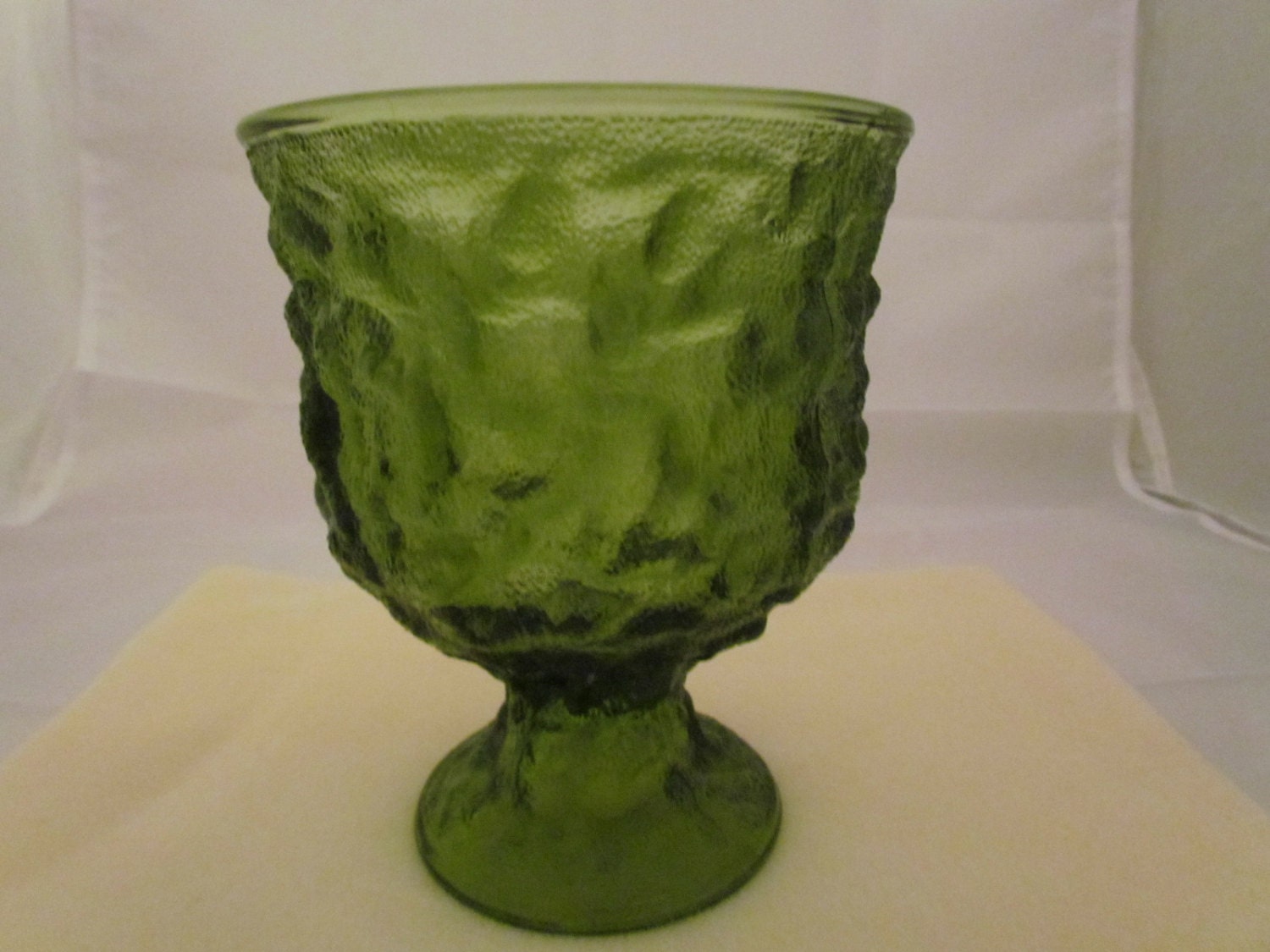 EO Brody Company Green Crinkle Glass Pedestal Vase