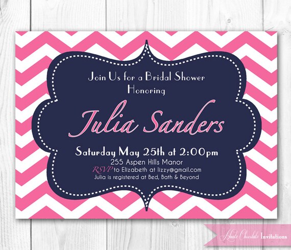 Printable Bridal Shower Invitation - Modern Preppy Hot Pink & Navy ...