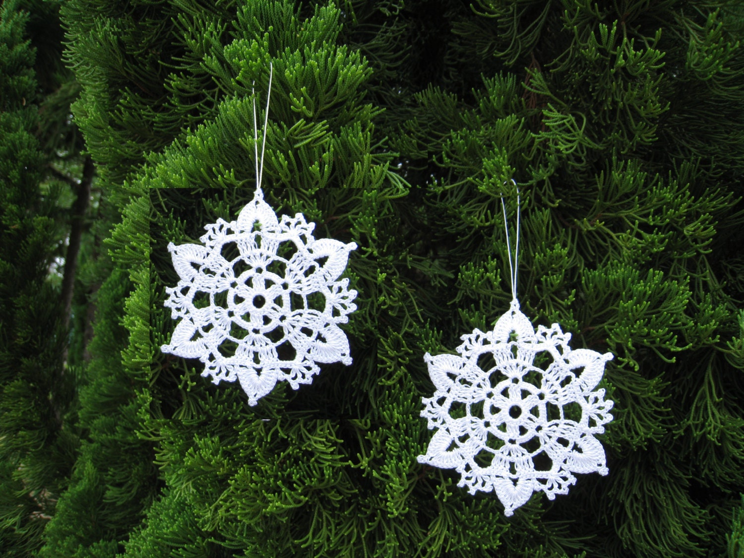 6 Crochet Snowflake Ornaments White Christmas Tree by DoSymphony