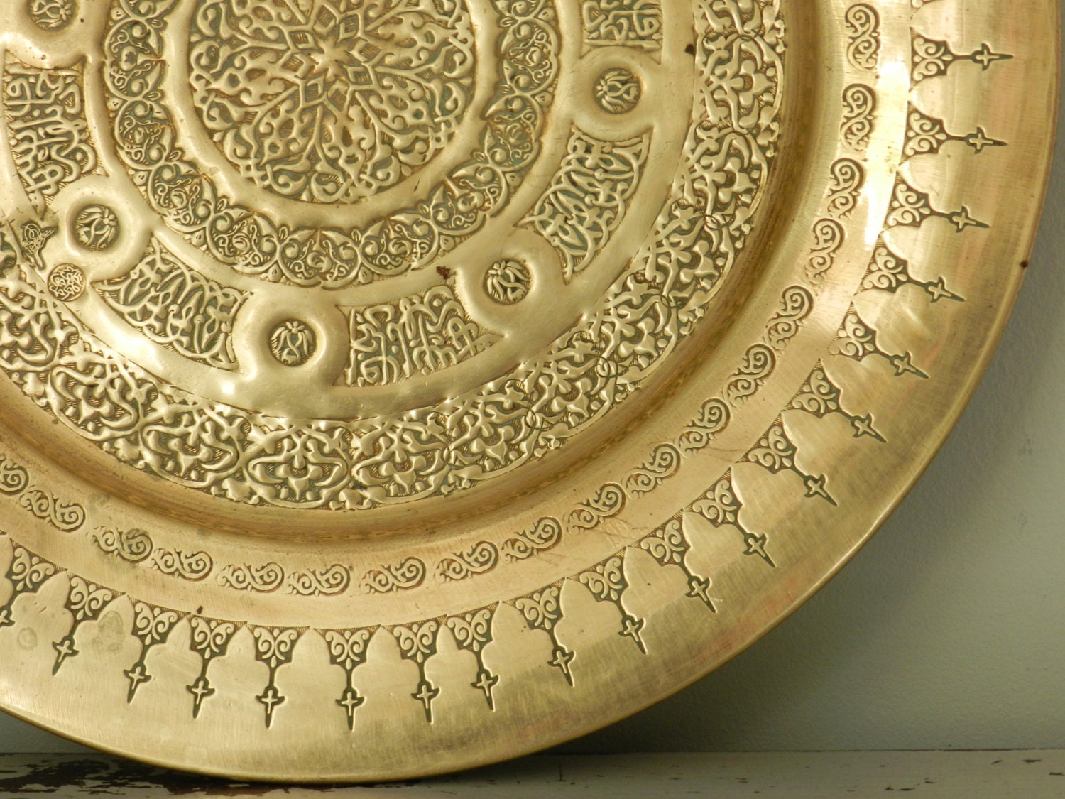 Large Vintage Brass Tray Wall Hanging Moroccan Persian Boho