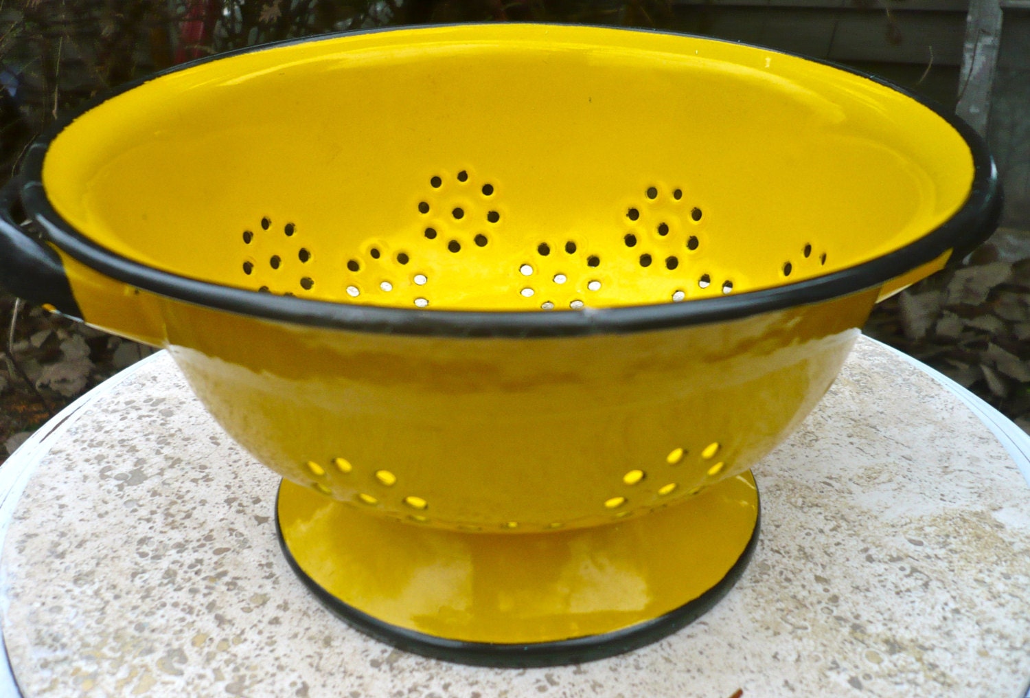 Vintage Enamel Colander Yellow Strainer Vintage Kitchen