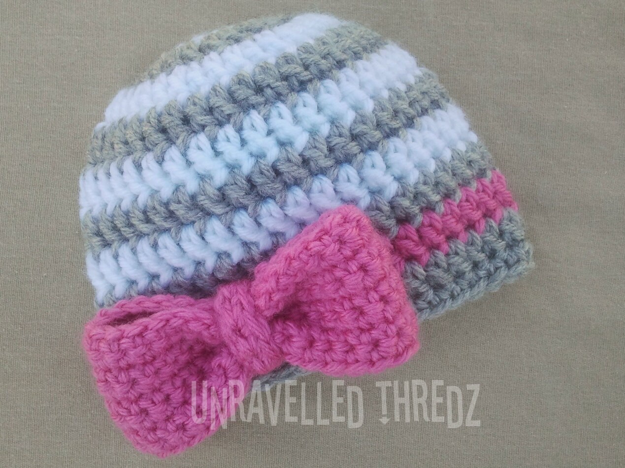 Newborn Hat with Bow Newborn Photo Prop Hat by AwesomeBlossomKnits