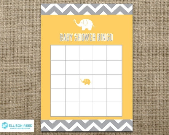 Elephant Baby Shower Bingo Card - Elephant Baby Shower Printable - Chevron - Baby Shower game - Baby Shower Printable - Girl - Boy Il_570xn