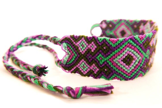 Long Vibrant Green and Purple Friendship Bracelet with an Epic