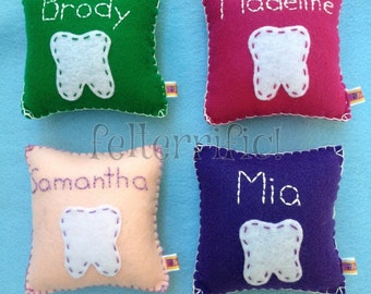 Handmade Felt Embroidered Name Tooth Fairy Pillow Boy or Girl