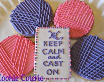 Knitting Themed Decorated Cookie Favors One Dozen