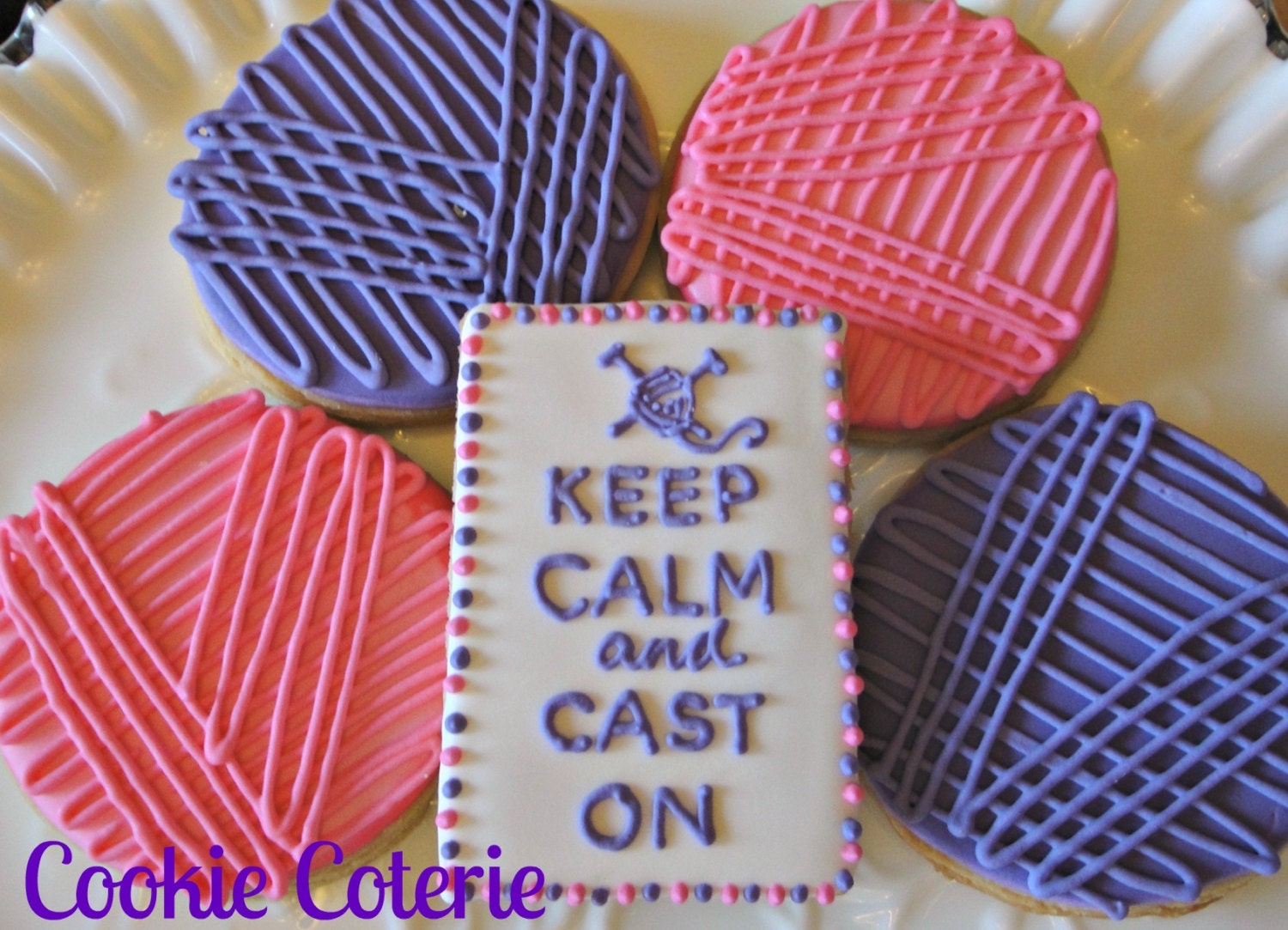 Knitting Themed Decorated Cookie Favors One Dozen