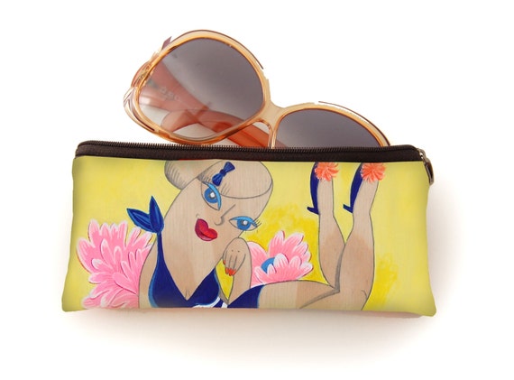 Pencil bag, glasses pouch, blossom, blue, bird, print