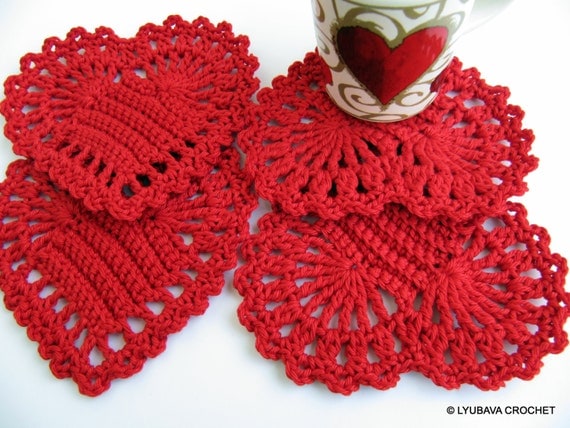 patterns with instructions crochet free Coasters, Day Heart CROCHET Gift Valentine's DIY Heart PATTERN,