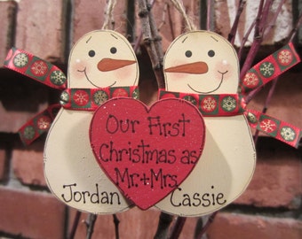 Personalized Snowmen Couple Ornament - Our First Christmas as Mr. & Mrs.