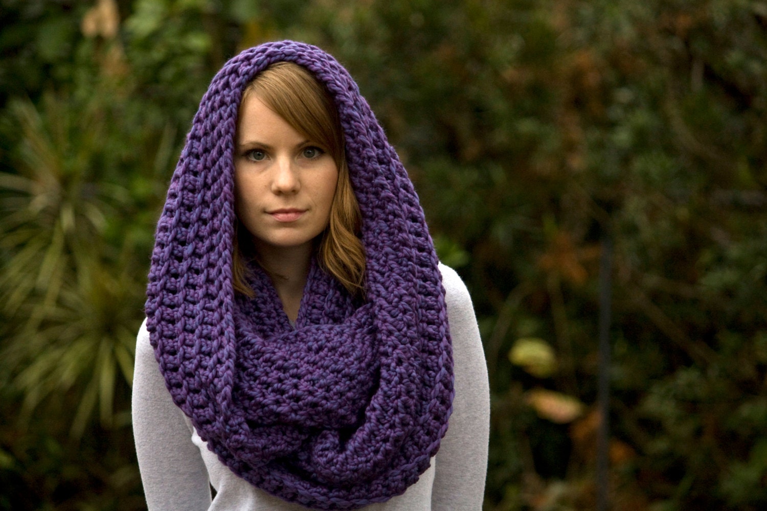 Infinity Scarf Purple Crochet Scarf Oversized Scarf Hooded