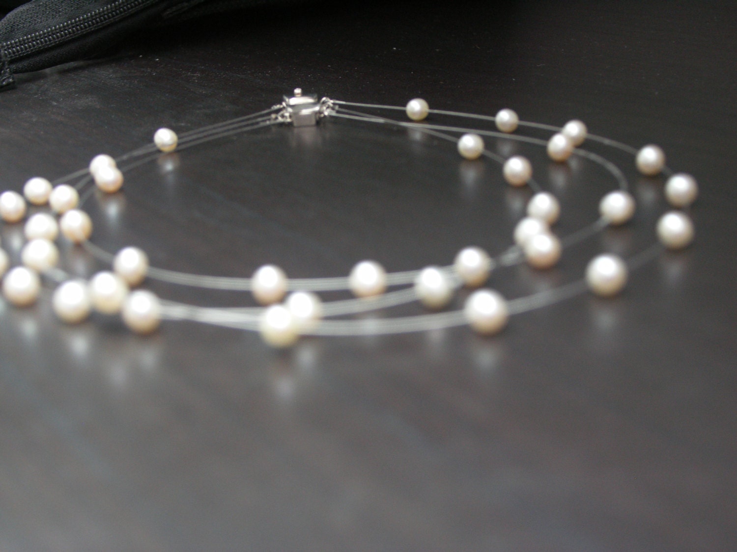 Pearl necklace 3 strands floating pearls brides necklace