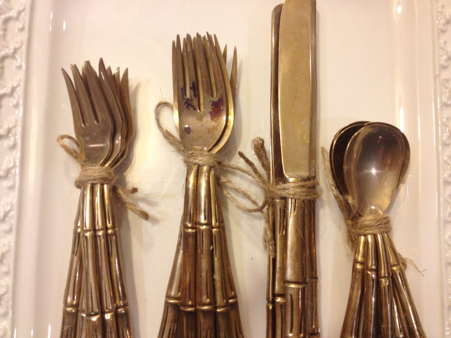 Bamboo Nickel Bronze Flatware Service for 6 FREE SHIPPING