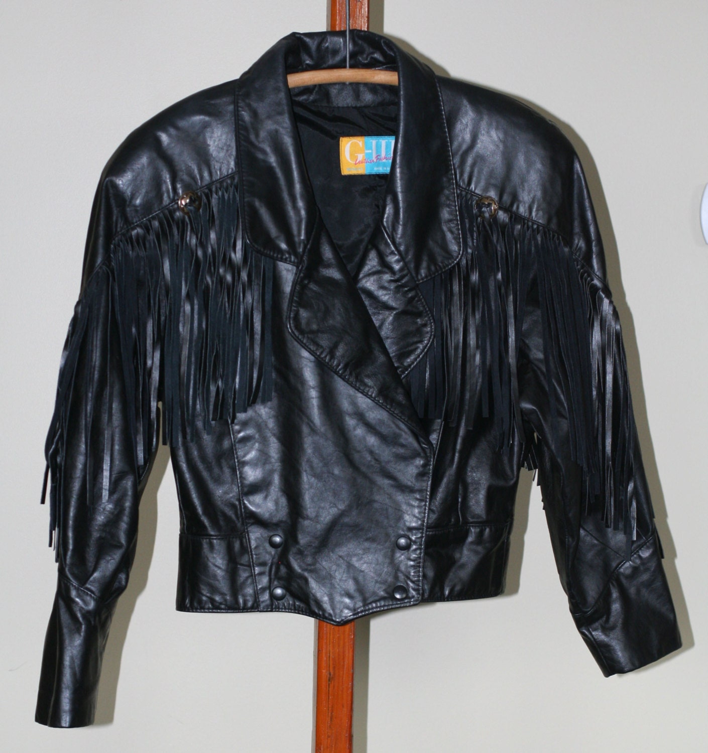 vintage black leather fringe jacket with conchos ladies size