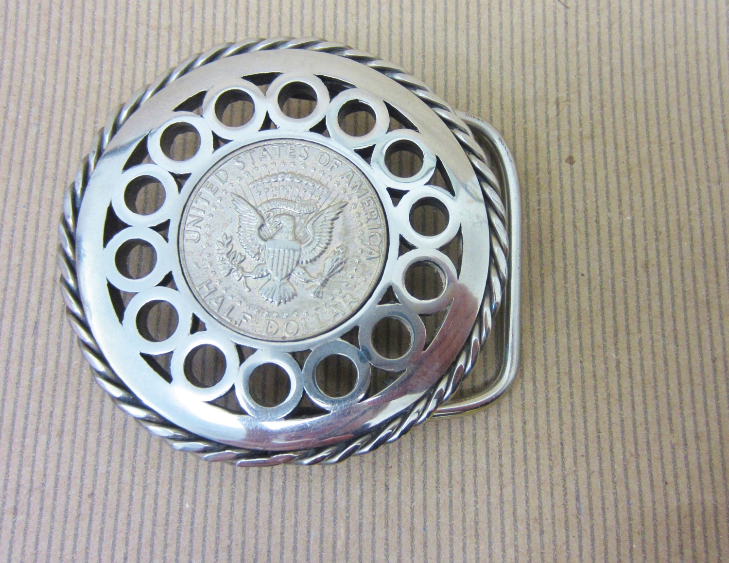 Handmade Stainless Steel Belt Buckle with Half Dollar Coin