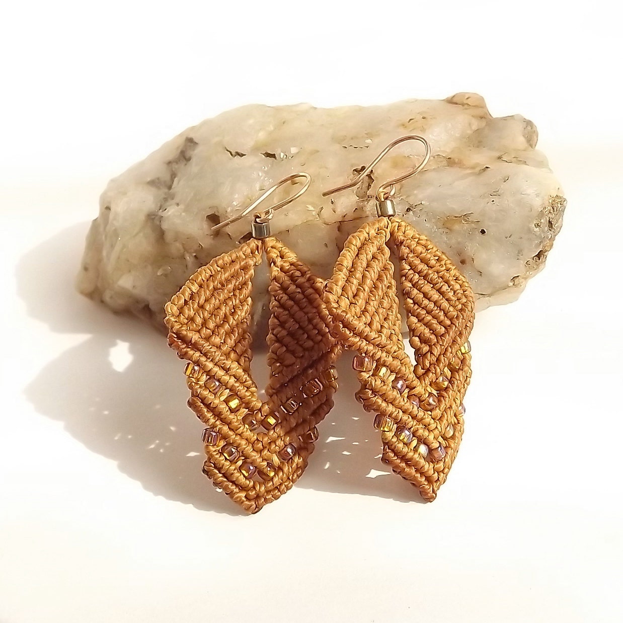 Macrame Earrings Earthy Beaded Earrings