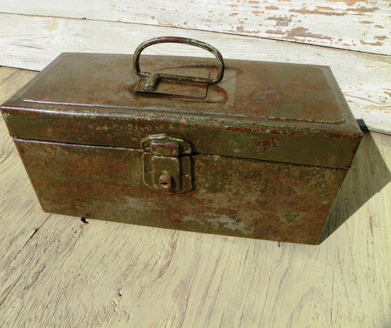 Vintage Industrial Army Green Tool Box Small Chest by hippiehog