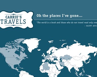 Personalized Places I've been Travel Map Art Print by HuntersPlace