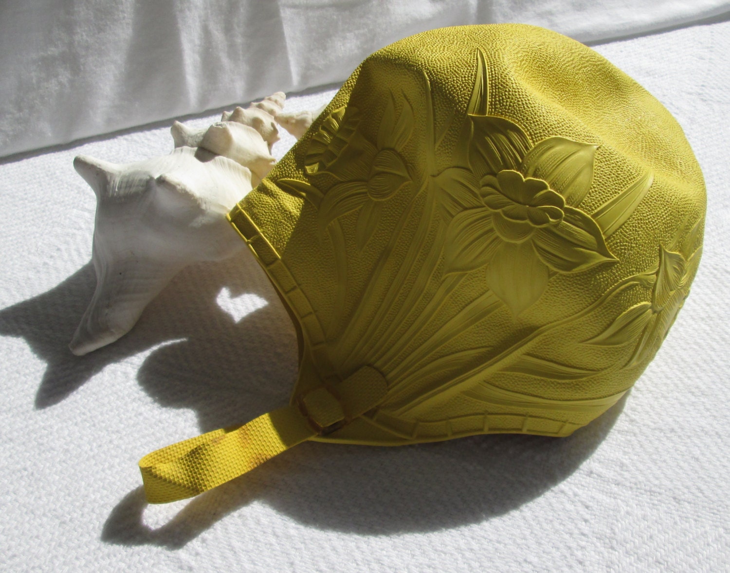 Vintage Bathing Cap Yellow Rubber Swim Cap 1970's