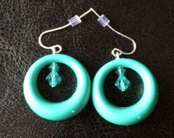 Tourquoise resin teardrop earrings with Swarovski Crystals