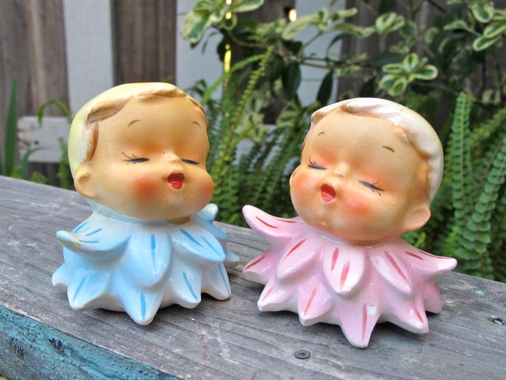 Vintage Enesco Baby Salt and Pepper Shakers RARE Baby Heads