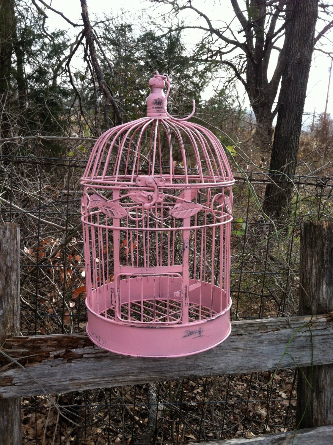 Popping Pink Hanging Bird Cage / Cottage / Whimsical / Country