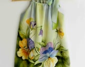 Flower silk dress hand painted for kids. Pansy hand painted dress. Pillowcase silk dress. Made to order.