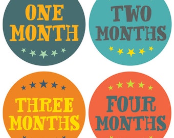Monthly Baby Sticker Boy with Stars - Hand Lettering - Months 1-12 by Lucy Darling