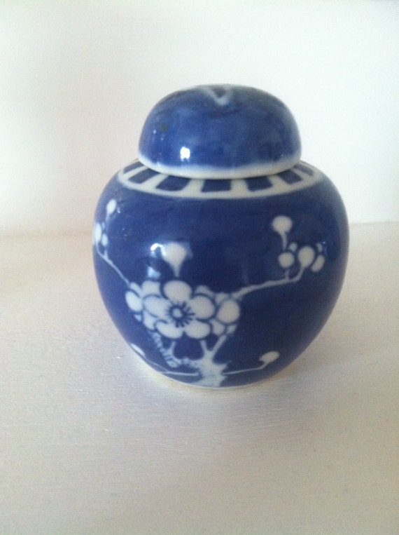 Miniature Blue and White Floral Chinese Ginger Jar Double