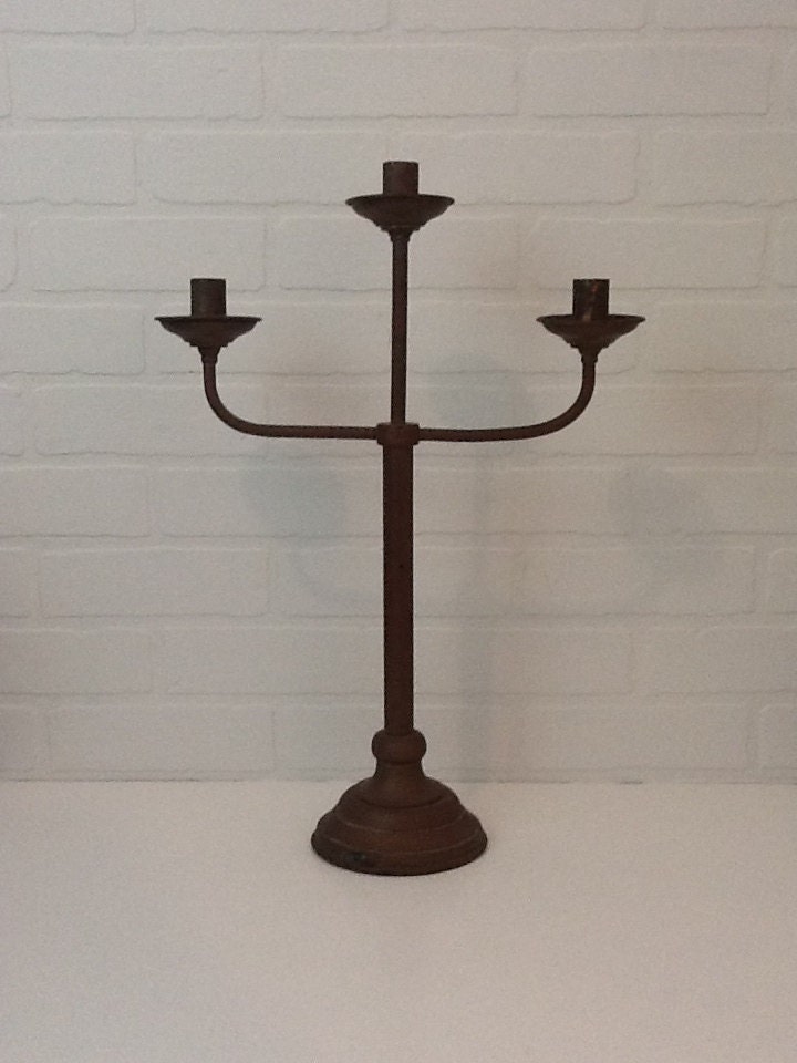 Primitive Large Brass Candelabra Church Alter Ware Candelabra